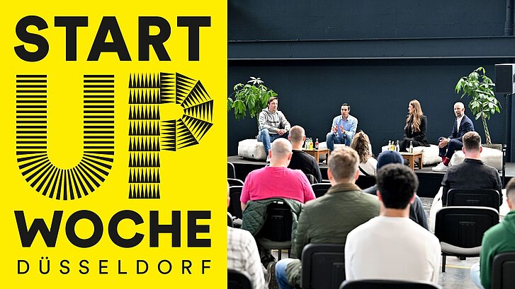 STARTUP WOCHE – Düsseldorf STARTUP WOCHE – Düsseldorf - Logo mit Bild von einer Paneldiskussion
