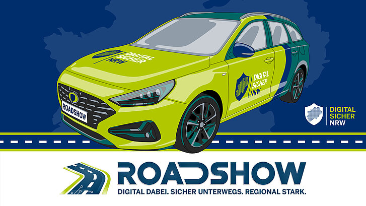 Logo der Roadshow für digitale Sicherheit mit Auto